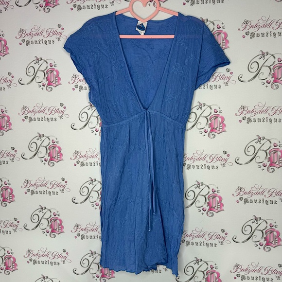 Water water everywhere dress coverup beach floral blue embroidered flowers 💐 - Picture 1 of 8